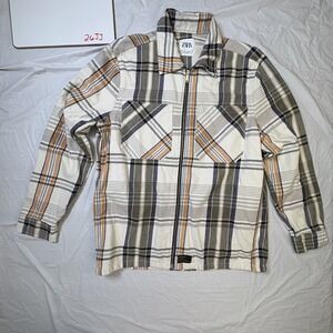 Zara Mens Jacket, plaid‎ zipper size Large white/orange/gray/blue/green blouson